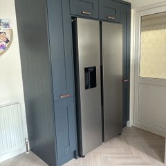 kitchen units from in-house panelling centre in alderley cashmere and navy blue