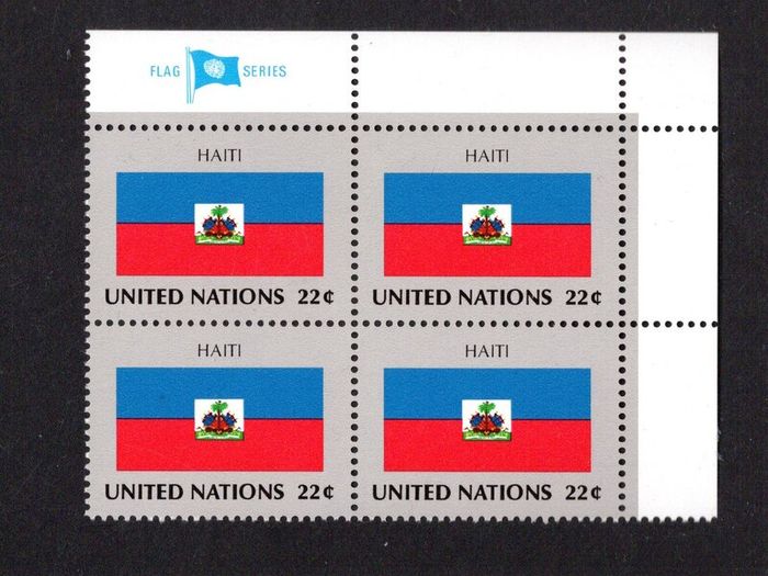 1987 United Nations New York Haiti National Flag (part of flag series) Block of 4 Mint Never Hinged (MNH)