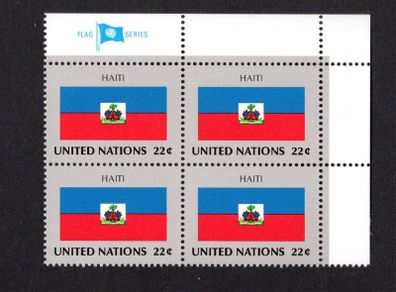 1987 United Nations New York Haiti National Flag (part of flag series) Block of 4 Mint Never Hinged (MNH)