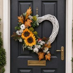 55cm white wicker autumnal wreath