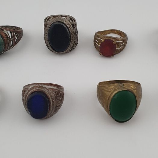 15 Vintage Rings Mixed Lot  Antique Brass Collectible Jewelry