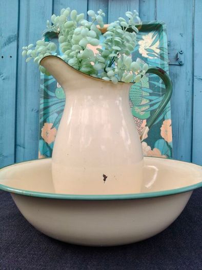 Vintage Enamel Pitcher and Bowl