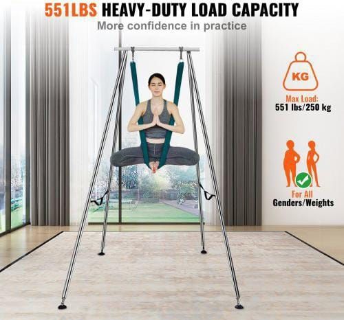 Aerial Yoga Frame & Yoga Hammock, 9.67 ft Height Professional Yoga Swing Stand Comes with 6.6 Yards Aerial Hammock, Max 551.15 lbs Load Capacity Yoga Rig for Indoor Outdoor Aerial Yoga, Green