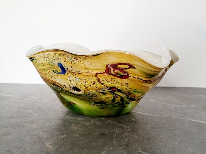 20th century blown multilayer glass hankerchief bowl