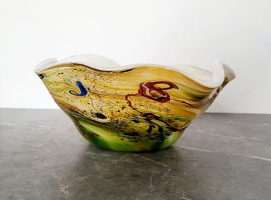20th century blown multilayer glass hankerchief bowl