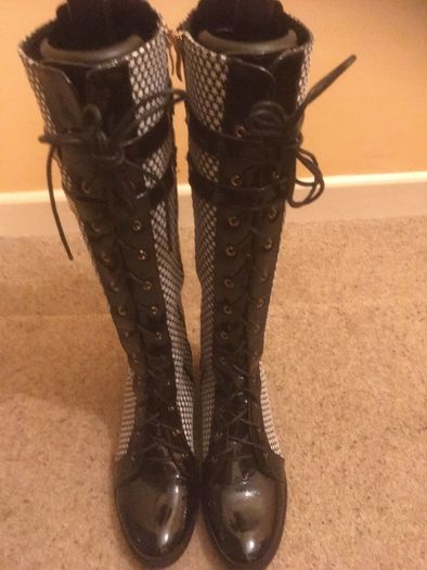 Brand New Black and White Tall Boots, Size 40