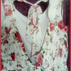 Jasmine of London High Low Pin Pleat V back Lined Chiffon Floral Dress.