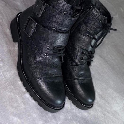 Dune London Pamir Black Reall Leather Biker Boots UK 6 / EU 39 Wide Fit