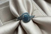 Diamond Stunning Blue Diamond Halo Ring Set (0.33 Ct)