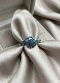 Diamond Stunning Blue Diamond Halo Ring Set (0.33 Ct)