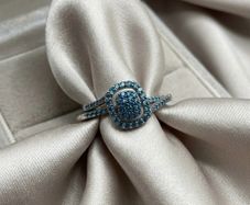 Diamond Stunning Blue Diamond Halo Ring Set (0.33 Ct)