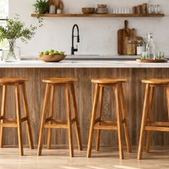Set of 4 Solid Acacia Wood Bar Stools