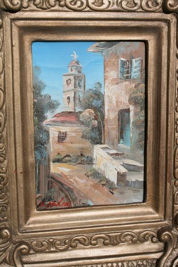 Antique Small oil on canvas painting and gold Louis Style French Deluxe Antique Frame (13,5" x 15,5")