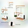 Jewelry Stand Holder, Multi Tier Necklace Hanging Wooden Ring Organizer Earring Tray, 8 Hooks Storage Necklaces, Bracelets, Rings and Watches on Desk Tabletop Image 2