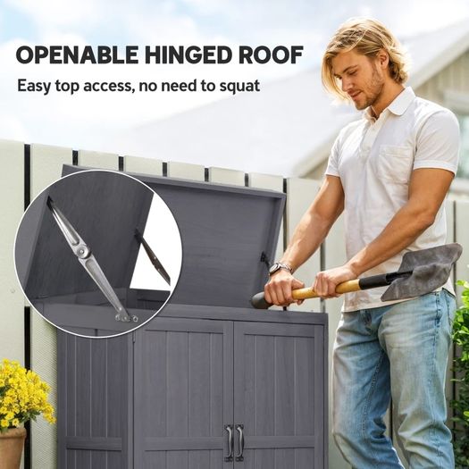 Outdoor Garden Storage Shed Tool Wooden Box Double Doors w/ Shelf Hinged Roof