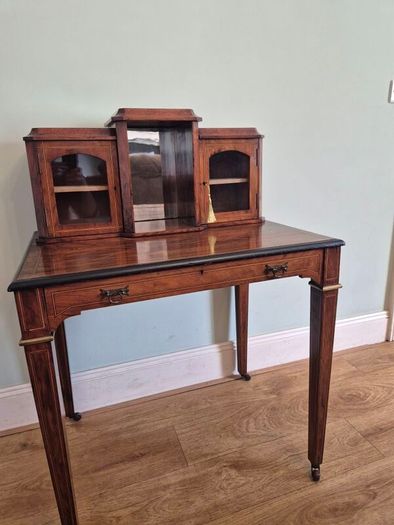Edwardian inlaid writing desk& carved chair