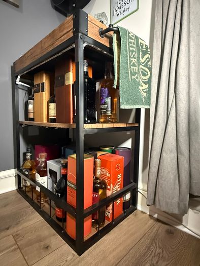 Industrial Drinks Trolley / Bar Cabinet with Removable Serving Tray & LED Lights