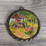 X3 vintage framed creative circle CrossStitch Embroided pictures wishing well, mill and fishing harbour Image 8