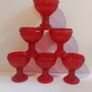 Fabulous Vintage Retro Set of Six Matching Red Sundae Glasses with a Relief Pattern Very Similar to the Very Popular Iittala Marimekko Maribowl Glasses in Cranberry - Perfect for Halloween Image 9