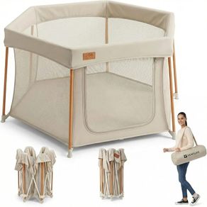 Baby Playpen All Stars Joy Award Winning Foldable  Large, Portable Play Pen for Babies & Toddlers, Breathable Mesh & Fitted Mat, Easy to Set Up, Includes Travel Bag  Taupe (6 to 36 Months)