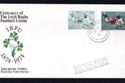 1974 Ireland Centenary of Irish Rugby Football Union Commemorative Stamps Irish Times Addressed First Day Cover (FDC)
