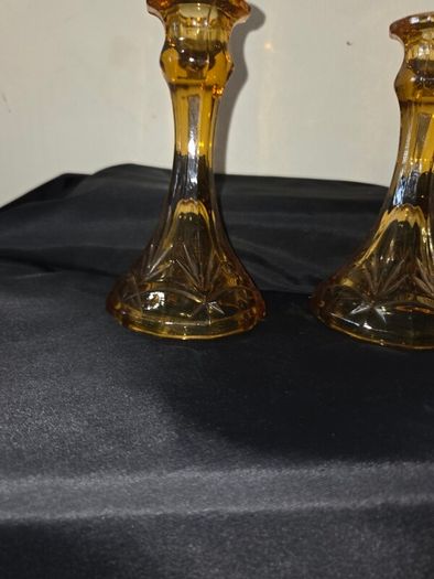 Pair of Art Deco Amber Glass Candleholders