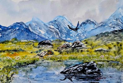 eagle in the Alps watercolour