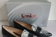 EMIS Womens Leather Pointed Toe Loafers Black White Zebra Print UK 4.5 New  CAN POST