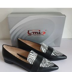 EMIS Womens Leather Pointed Toe Loafers Black White Zebra Print UK 4.5 New  CAN POST