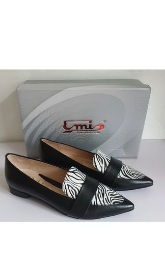 EMIS Womens Leather Pointed Toe Loafers Black White Zebra Print UK 4.5 New  CAN POST