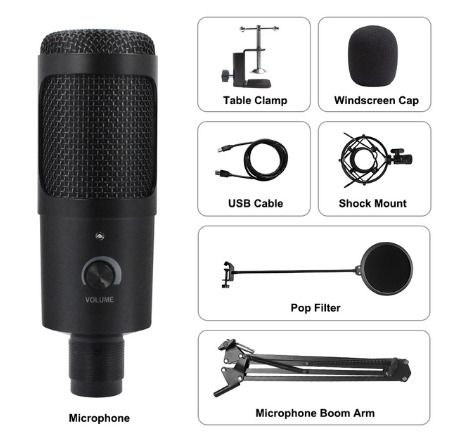 USB Microphone Condenser D80 Recording Microphone with Stand and Ring Light for PC Karaoke Streaming Podcasting for Youtube