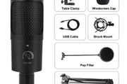 USB Microphone Condenser D80 Recording Microphone with Stand and Ring Light for PC Karaoke Streaming Podcasting for Youtube