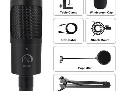 USB Microphone Condenser D80 Recording Microphone with Stand and Ring Light for PC Karaoke Streaming Podcasting for Youtube