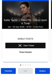 2 x Katie Taylor Pitch Side Ticket (Strictly Ticketmaster transfer)