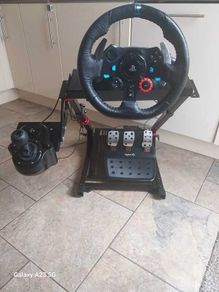 Logitech G29 steering wheel, pedals, gearshift and stand