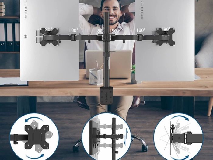 Dual Monitor Stand for 13-27 inch LCD LED PC Screens, Ergonomic Double Monitor Mount Stands for Desks, Height Adjustable Dual Monitor Arm Bracket