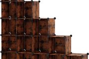16 cube shelf system, shoe shelf, DIY cube shelf, stackable, plug-in shelf made of PP plastic, cloakroom, room divider, for bedroom, office, vintage brown