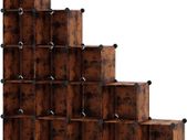_16 cube shelf system, shoe shelf, DIY cube shelf, stackable, plug-in shelf made of PP plastic, cloakroom, room divider, for bedroom, office, vintage brown