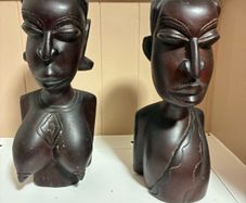 Pair of carved wooden busts