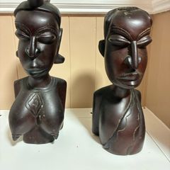 Pair of carved wooden busts