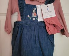 Girls M&S Peter Rabbit Denim Dress Set 9-12mths