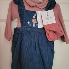 Girls M&S Peter Rabbit Denim Dress Set 9-12mths