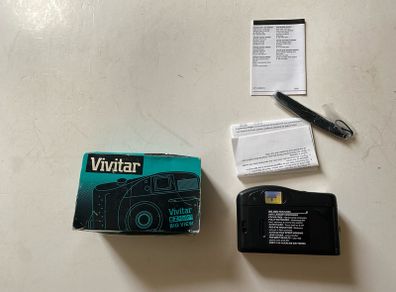 film camera This is a boxed Vivitar EZ Motor Big View 35mm point-and-shoot film camera complete with original accessories.