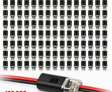 120pcs Double Wire Plug-In Connectors, 2-Pin Low Voltage Quick Connectors with Locking Buckle, No-Stripping Connectors for 18-22 AWG LED Strip, Speaker Wire, Wiring