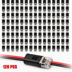 120pcs Double Wire Plug-In Connectors, 2-Pin Low Voltage Quick Connectors with Locking Buckle, No-Stripping Connectors for 18-22 AWG LED Strip, Speaker Wire, Wiring