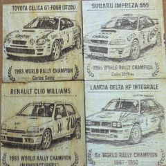 Vintage World Rally Championship Wooden Coasters