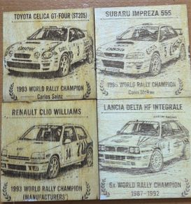 Vintage World Rally Championship Wooden Coasters