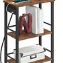 Narrow Side Table with Charging Station, 3-Tier End Table for Small Spaces, Sofa Table with Storage Shelf, for Living Room, Foyer, Bedroom, Office, Rustic Brown and Black Image 9