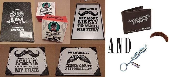 Moustache Themed Gift Collection including Anchorman Wallet & Bottle Opener Keychain with Pub Coasters & Plaques (All Brand New)