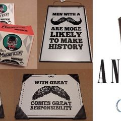 Moustache Themed Gift Collection including Anchorman Wallet & Bottle Opener Keychain with Pub Coasters & Plaques (All Brand New)